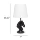 All The Rages Simple Designs Black 17" Tall Polyresin Decorative Chess Horse Shaped Table Lamp With White Tapered Fabric Shade