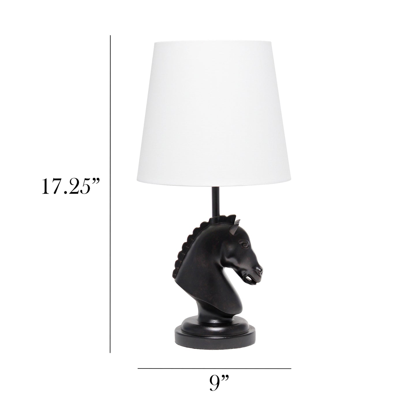All The Rages Simple Designs Black 17" Tall Polyresin Decorative Chess Horse Shaped Table Lamp With White Tapered Fabric Shade