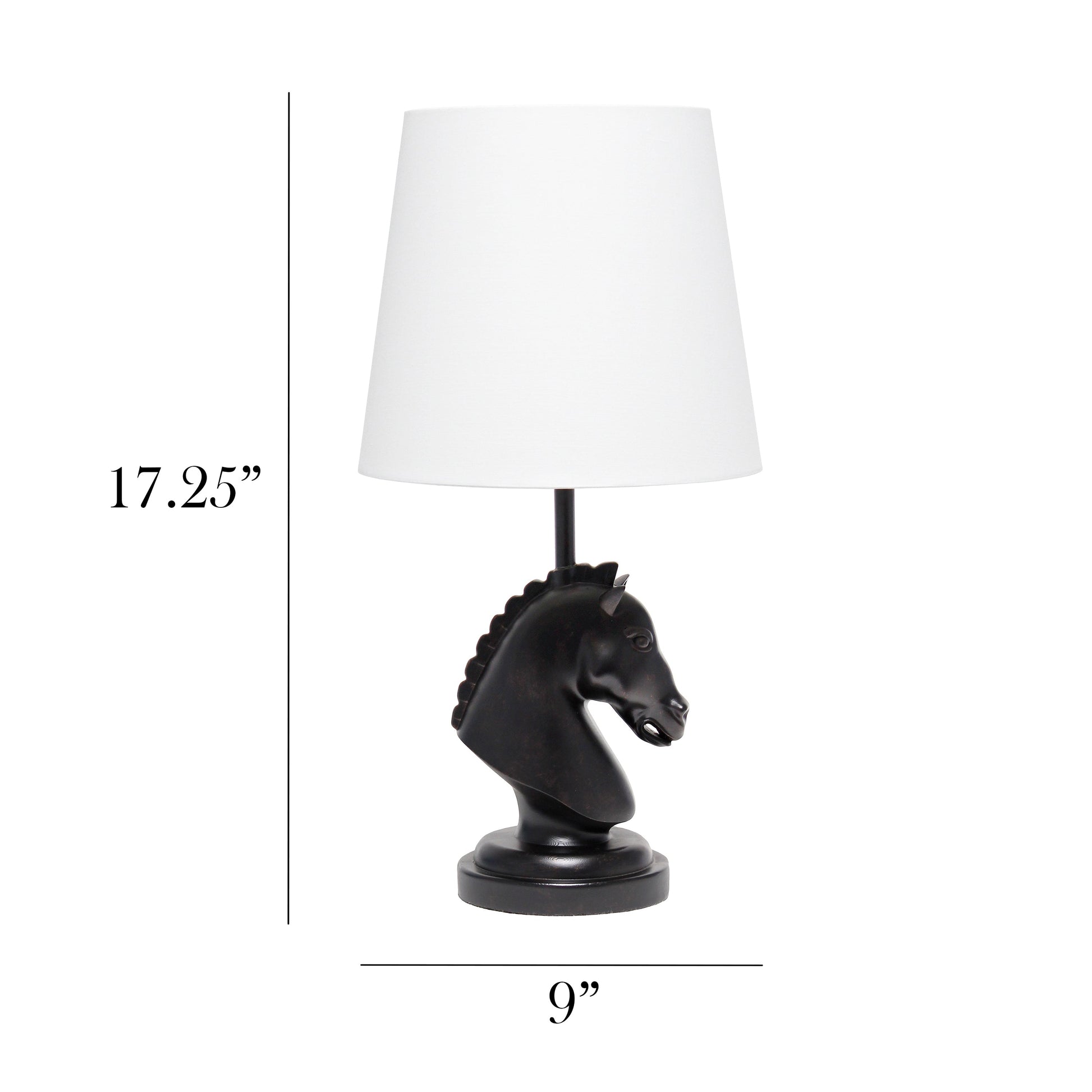 All The Rages Simple Designs Black 17" Tall Polyresin Decorative Chess Horse Shaped Table Lamp With White Tapered Fabric Shade