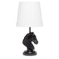 All The Rages Simple Designs Black 17" Tall Polyresin Decorative Chess Horse Shaped Table Lamp With White Tapered Fabric Shade