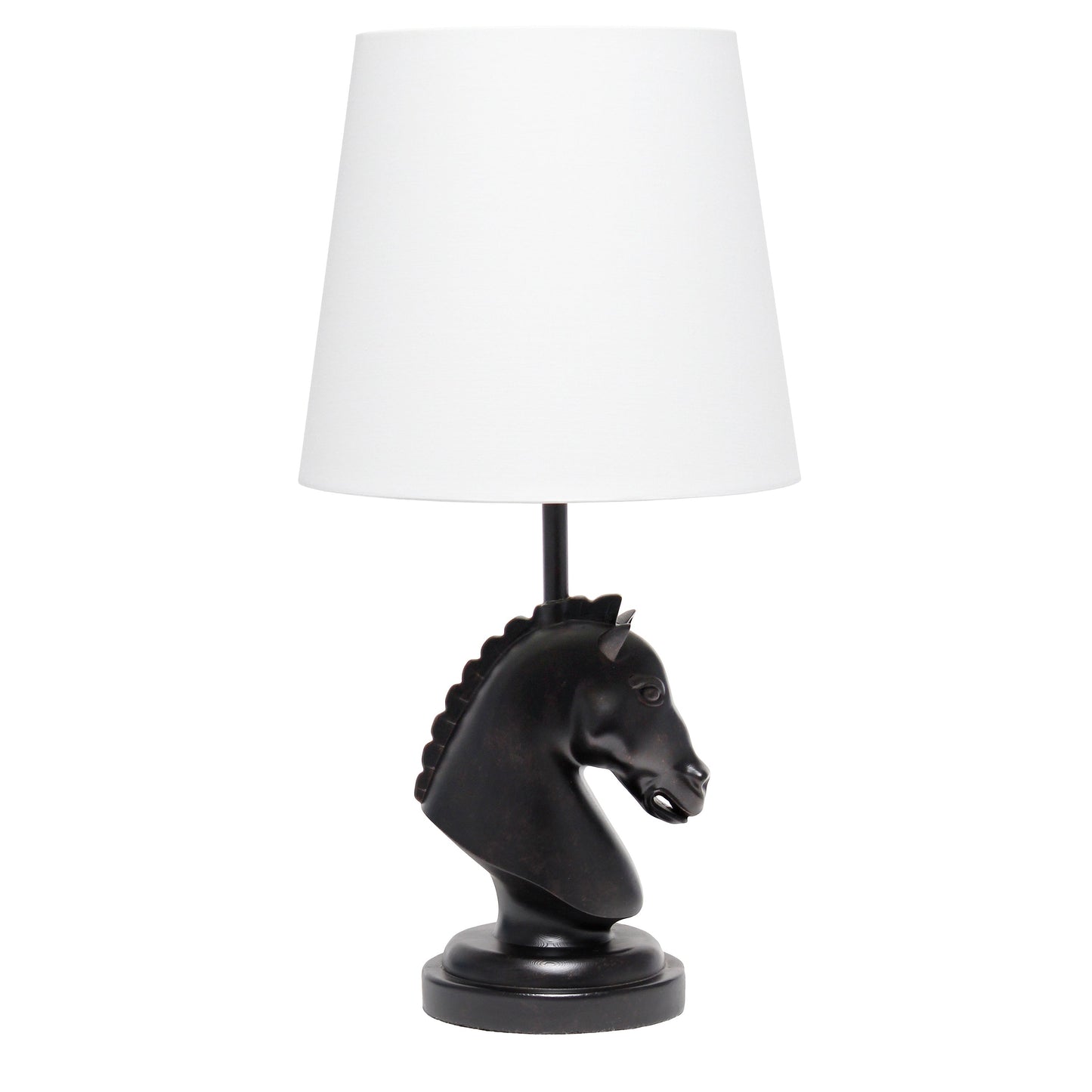 All The Rages Simple Designs Black 17" Tall Polyresin Decorative Chess Horse Shaped Table Lamp With White Tapered Fabric Shade