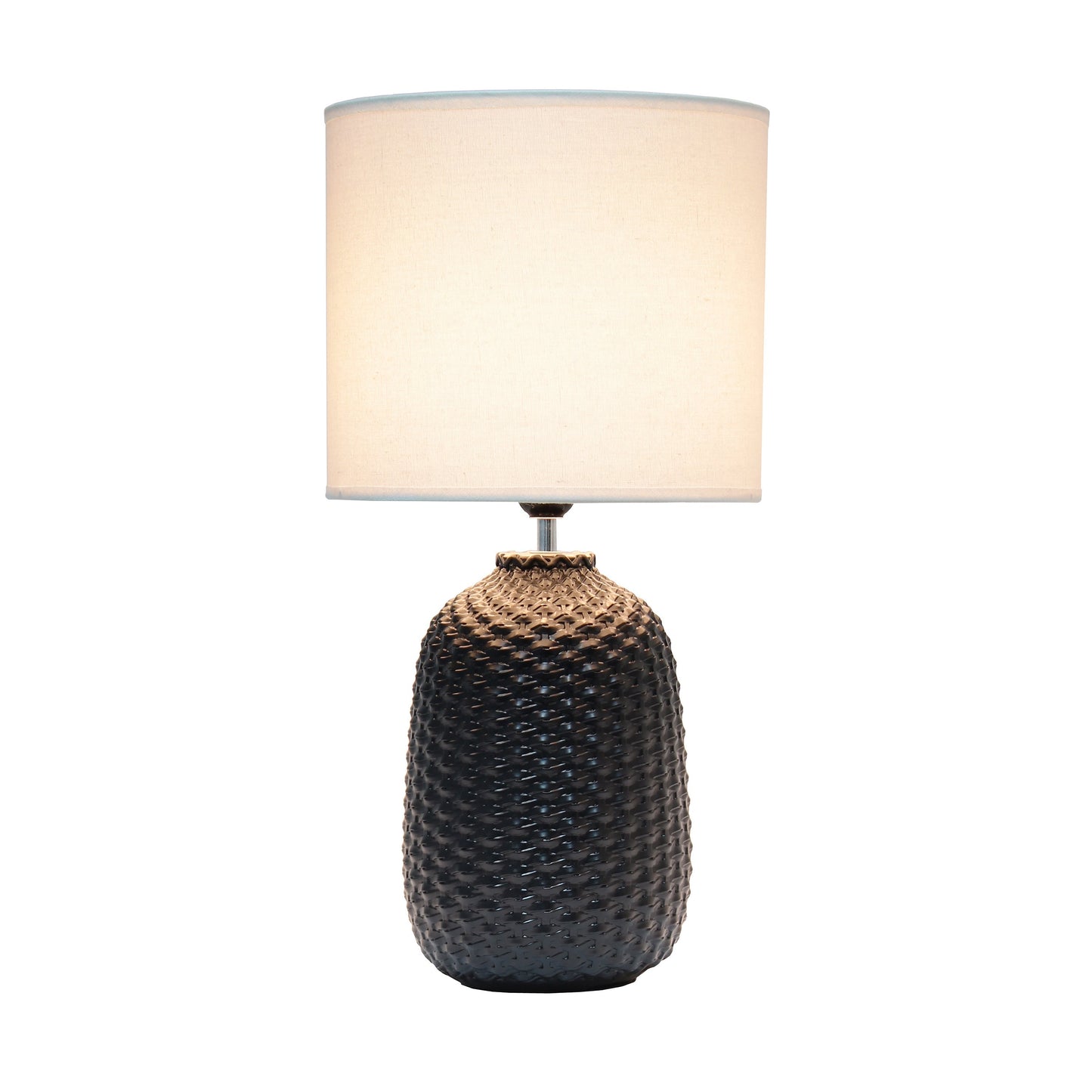 All The Rages Simple Designs Black 20" Ceramic Purled Texture Table Lamp With White Fabric Drum Shade