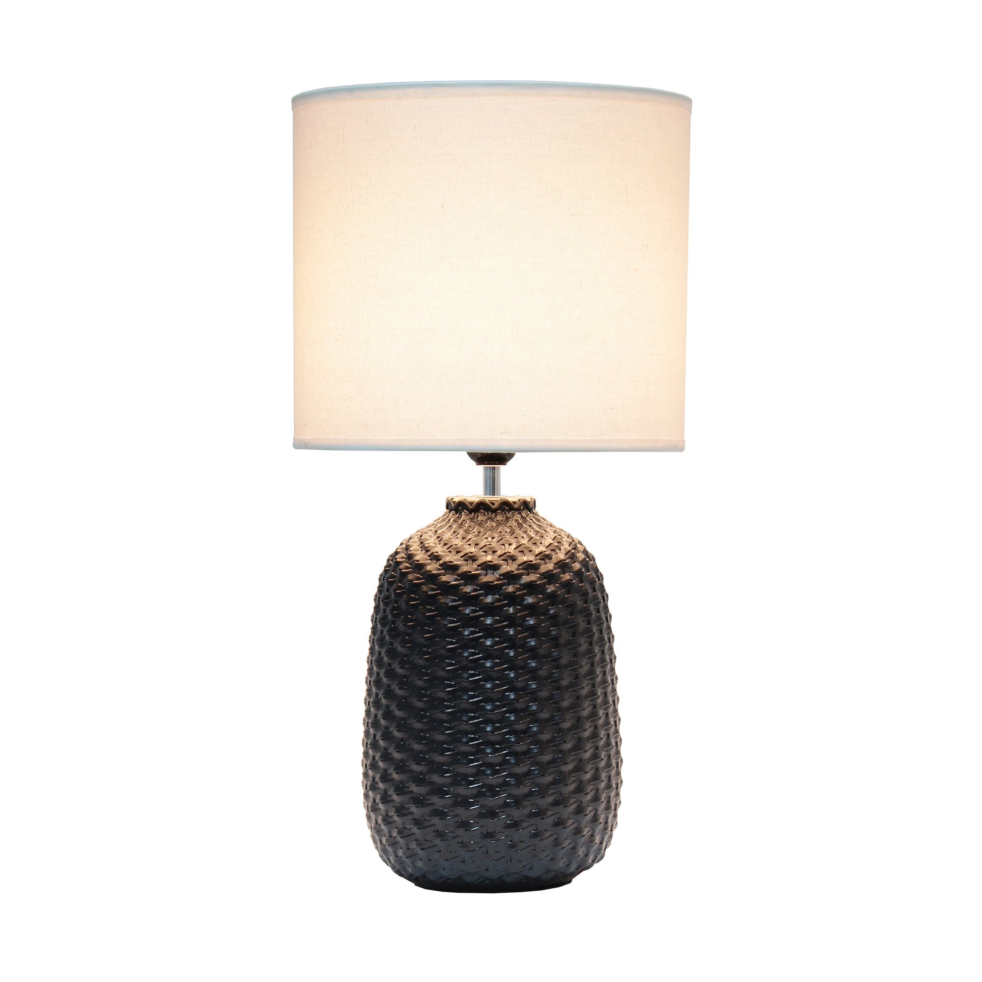 All The Rages Simple Designs Black 20" Ceramic Purled Texture Table Lamp With White Fabric Drum Shade