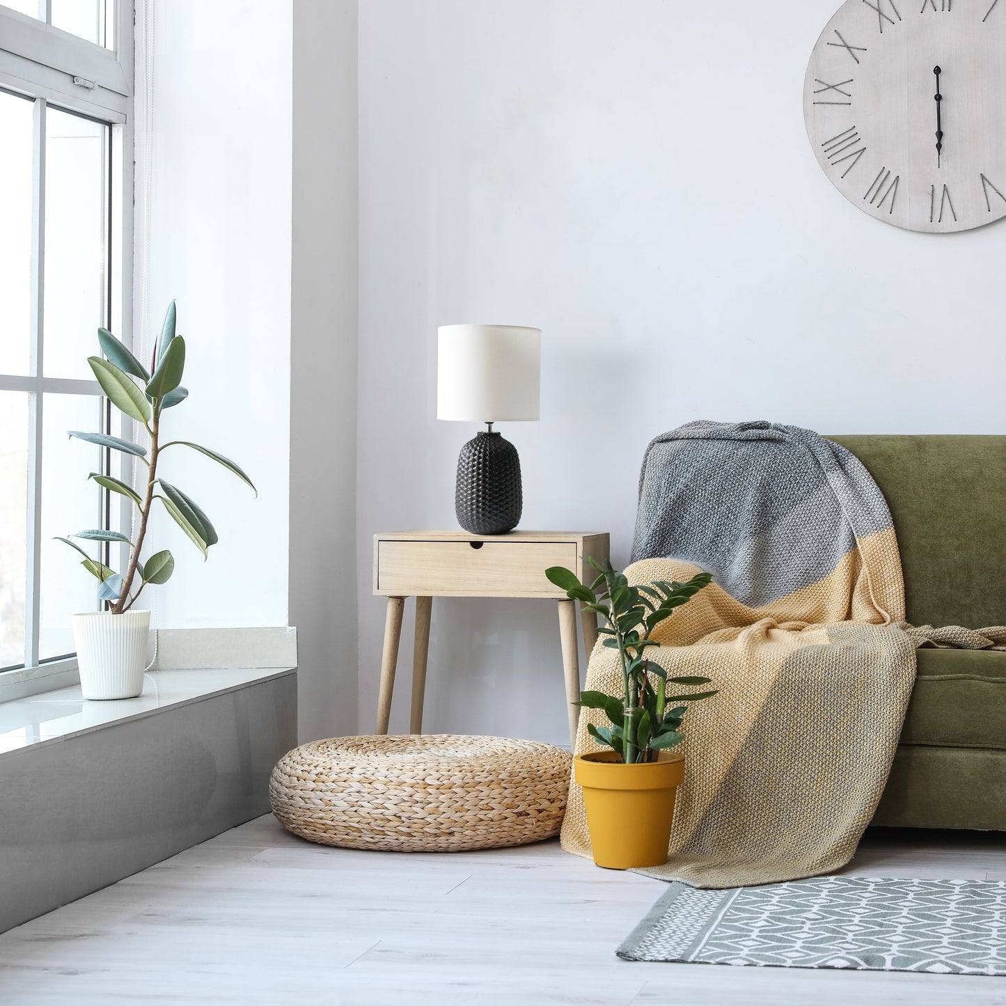 All The Rages Simple Designs Black 20" Ceramic Purled Texture Table Lamp With White Fabric Drum Shade