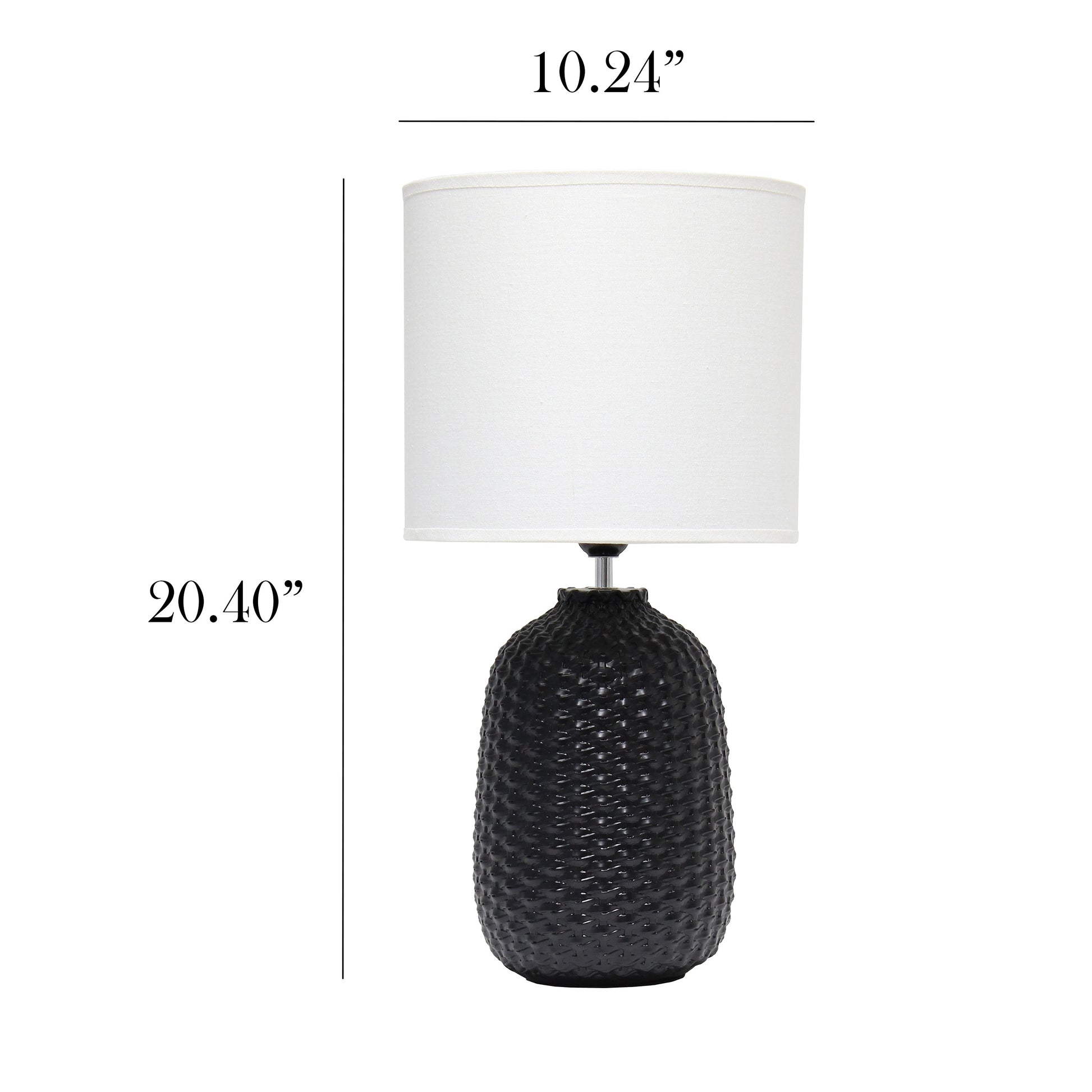 All The Rages Simple Designs Black 20" Ceramic Purled Texture Table Lamp With White Fabric Drum Shade