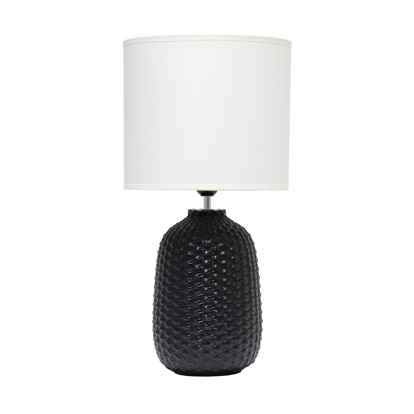 All The Rages Simple Designs Black 20" Ceramic Purled Texture Table Lamp With White Fabric Drum Shade