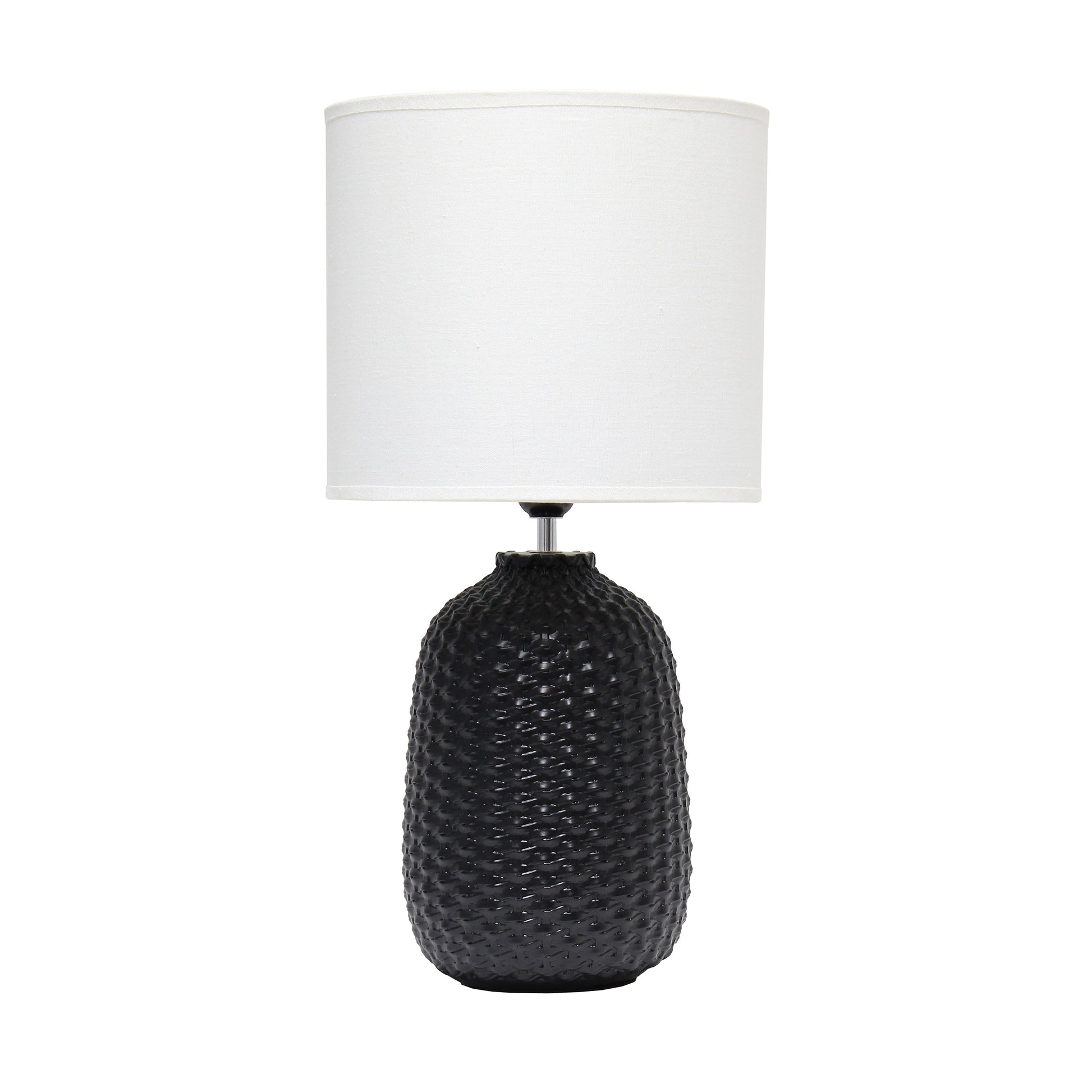 All The Rages Simple Designs Black 20" Ceramic Purled Texture Table Lamp With White Fabric Drum Shade