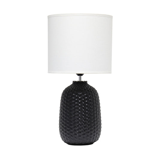 All The Rages Simple Designs Black 20" Ceramic Purled Texture Table Lamp With White Fabric Drum Shade