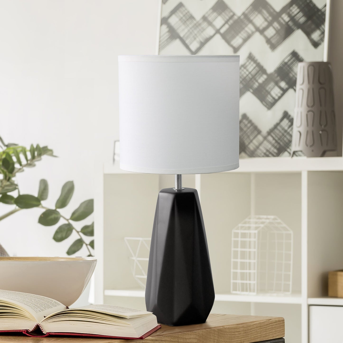 All The Rages Simple Designs Black Ceramic Prism Table Lamp