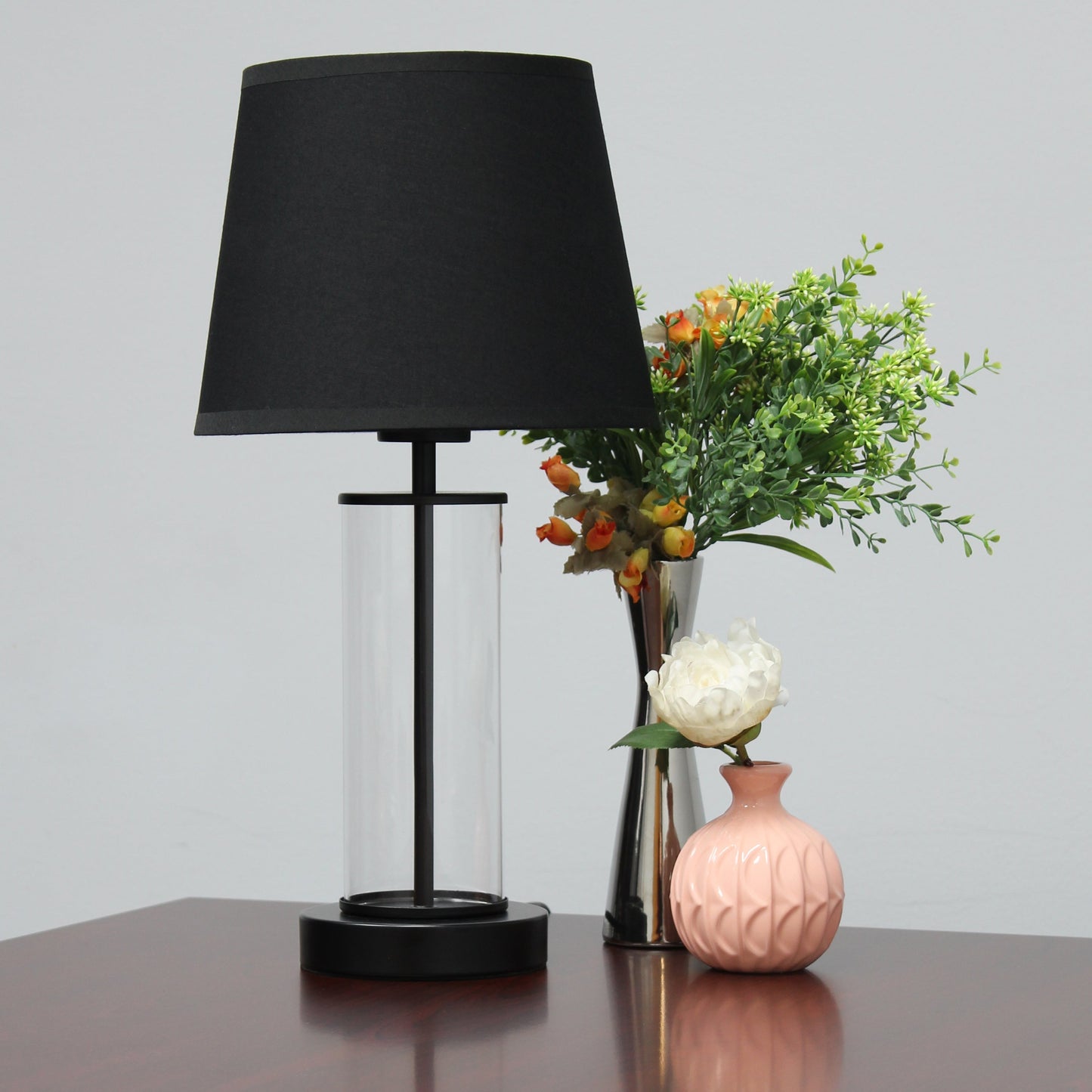 All The Rages Simple Designs Black Encased Metal & Clear Glass Table Lamp
