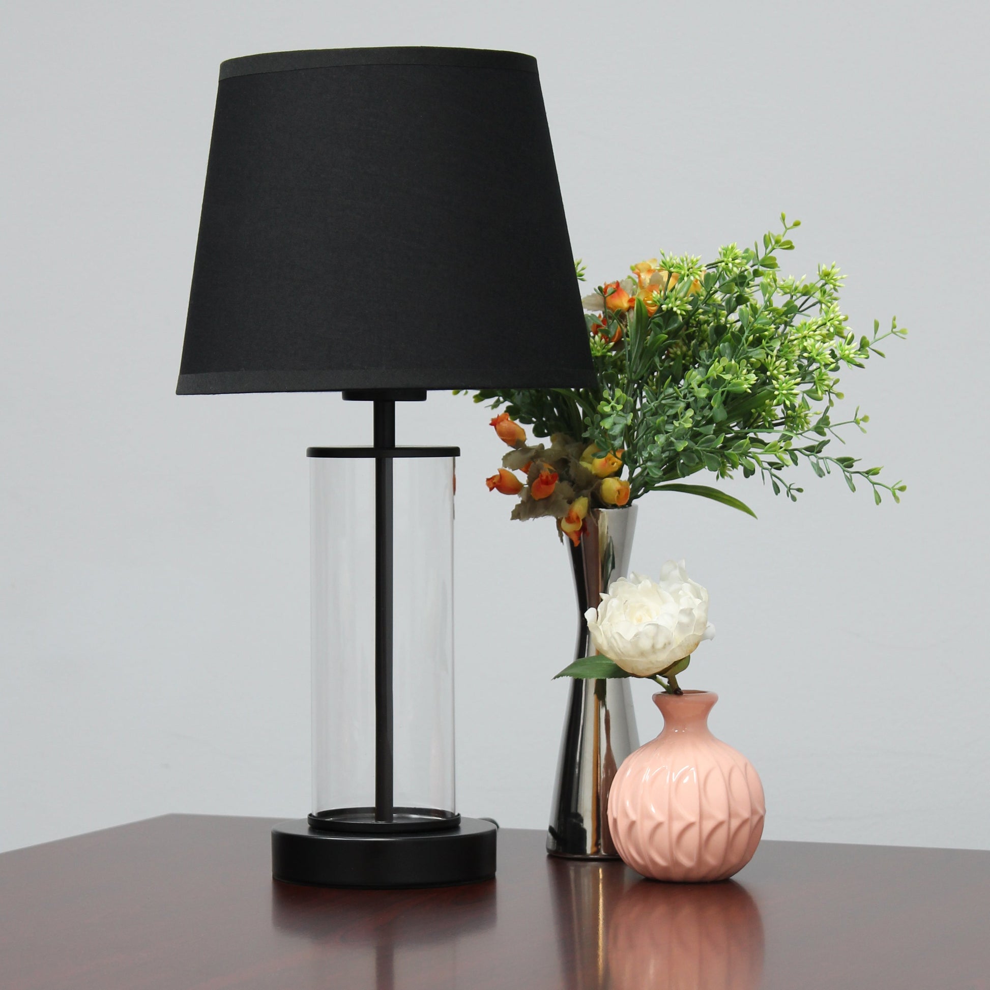 All The Rages Simple Designs Black Encased Metal & Clear Glass Table Lamp