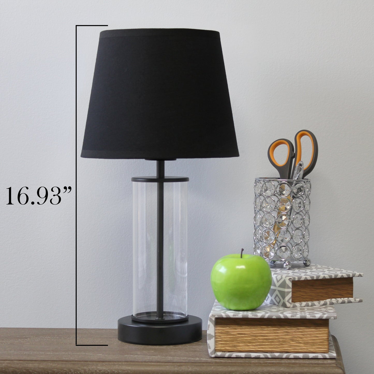 All The Rages Simple Designs Black Encased Metal & Clear Glass Table Lamp