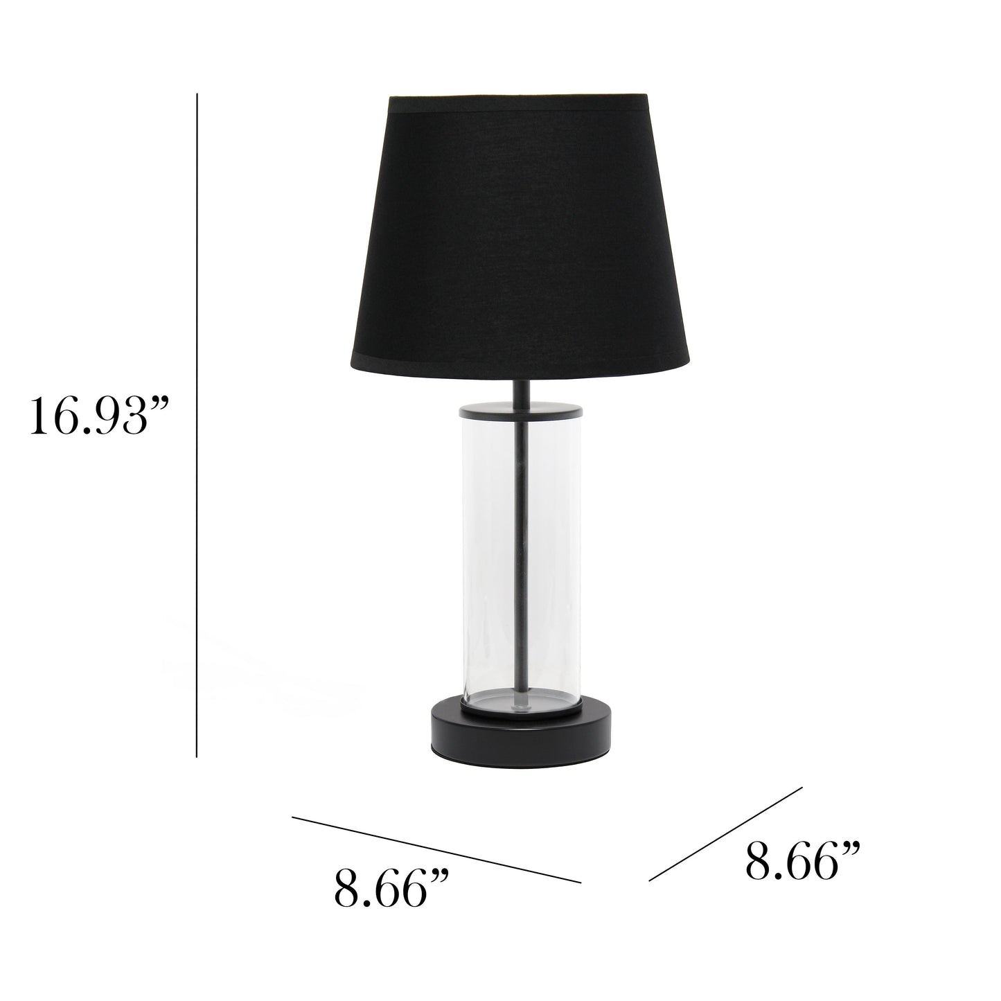 All The Rages Simple Designs Black Encased Metal & Clear Glass Table Lamp