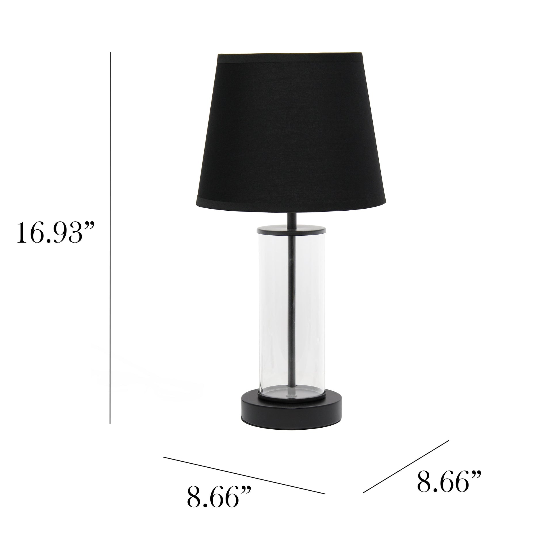 All The Rages Simple Designs Black Encased Metal & Clear Glass Table Lamp
