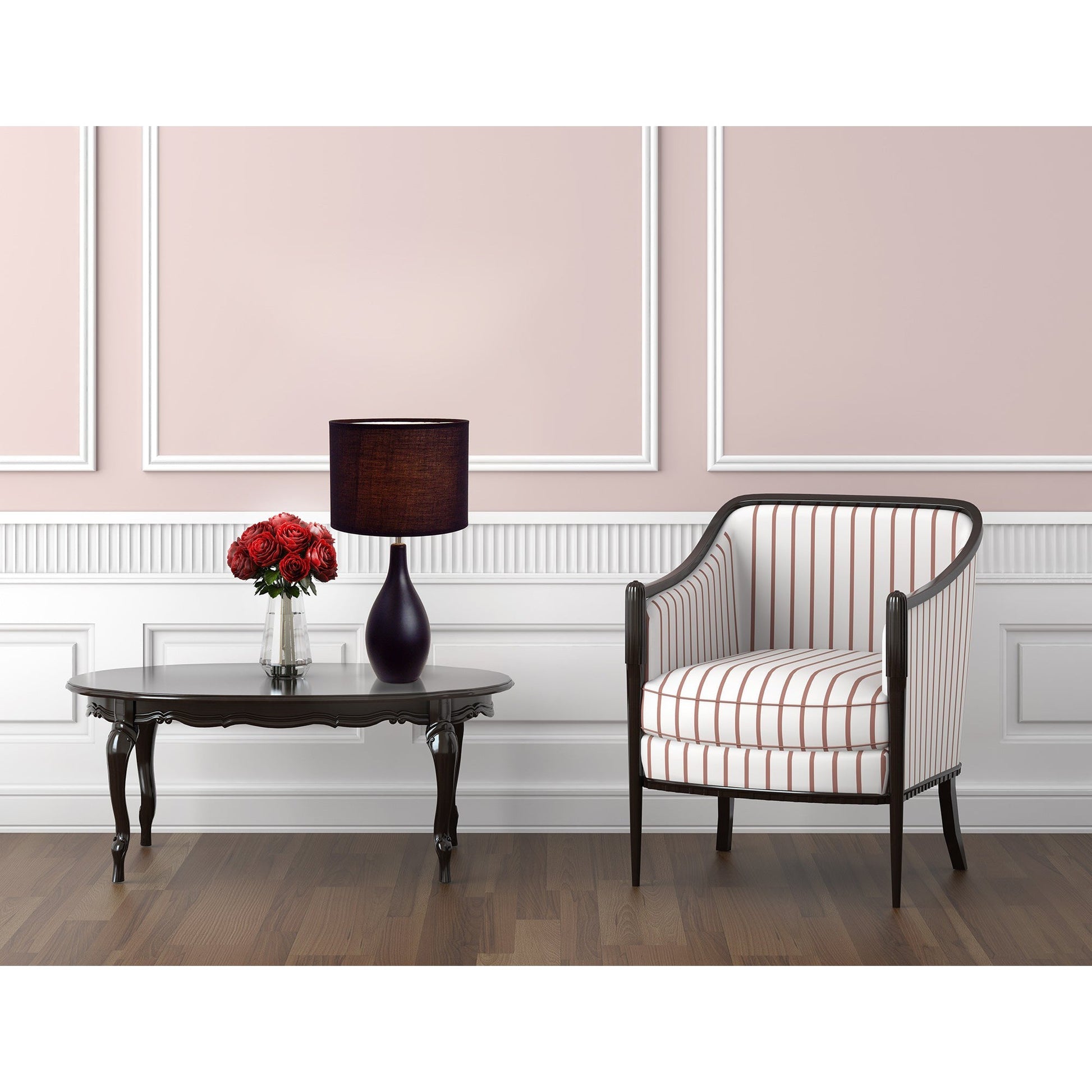 All The Rages Simple Designs Black Finish Oval Bowling Pin Base Ceramic Table Lamp