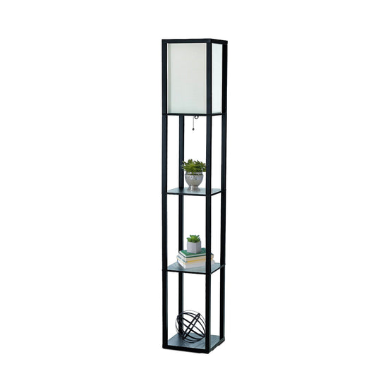 All The Rages Simple Designs Black Floor Lamp Etagere Organizer Storage Shelf With Linen Shade