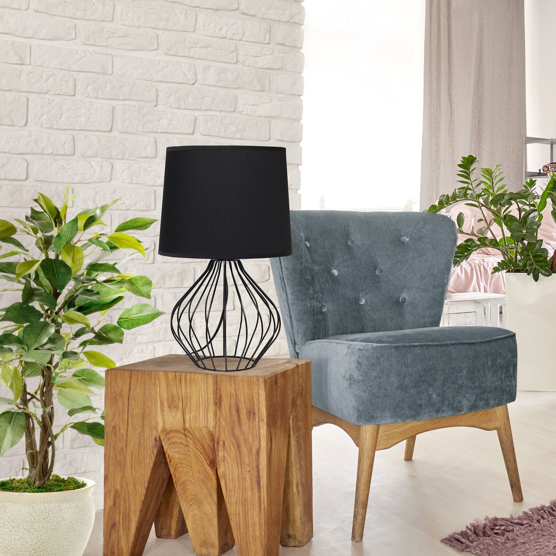 All The Rages Simple Designs Black Geometrically Wired Table Lamp