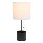All The Rages Simple Designs Black Hammered Metal Organizer Table Lamp With USB Charging Port & Fabric Shade