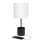 All The Rages Simple Designs Black Hammered Metal Organizer Table Lamp With USB Charging Port & Fabric Shade
