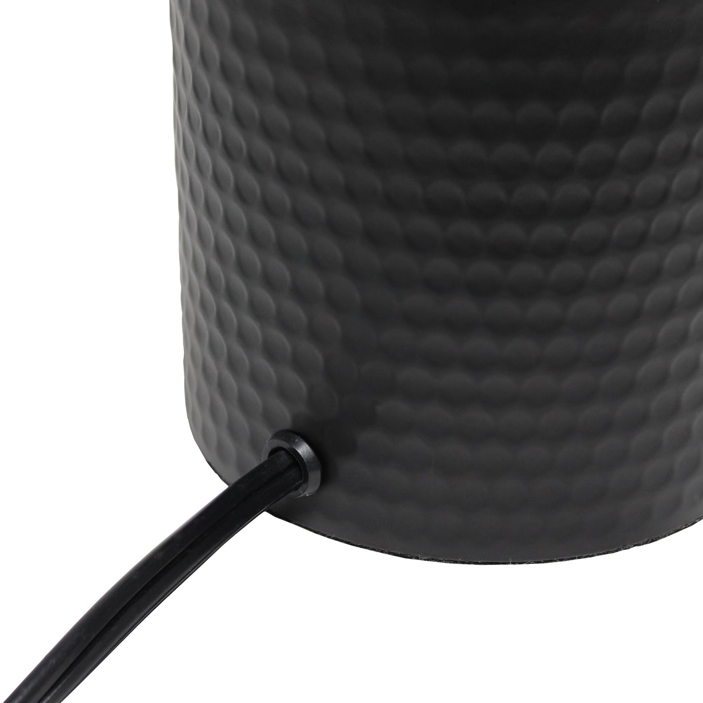 All The Rages Simple Designs Black Hammered Metal Organizer Table Lamp With USB Charging Port & Fabric Shade