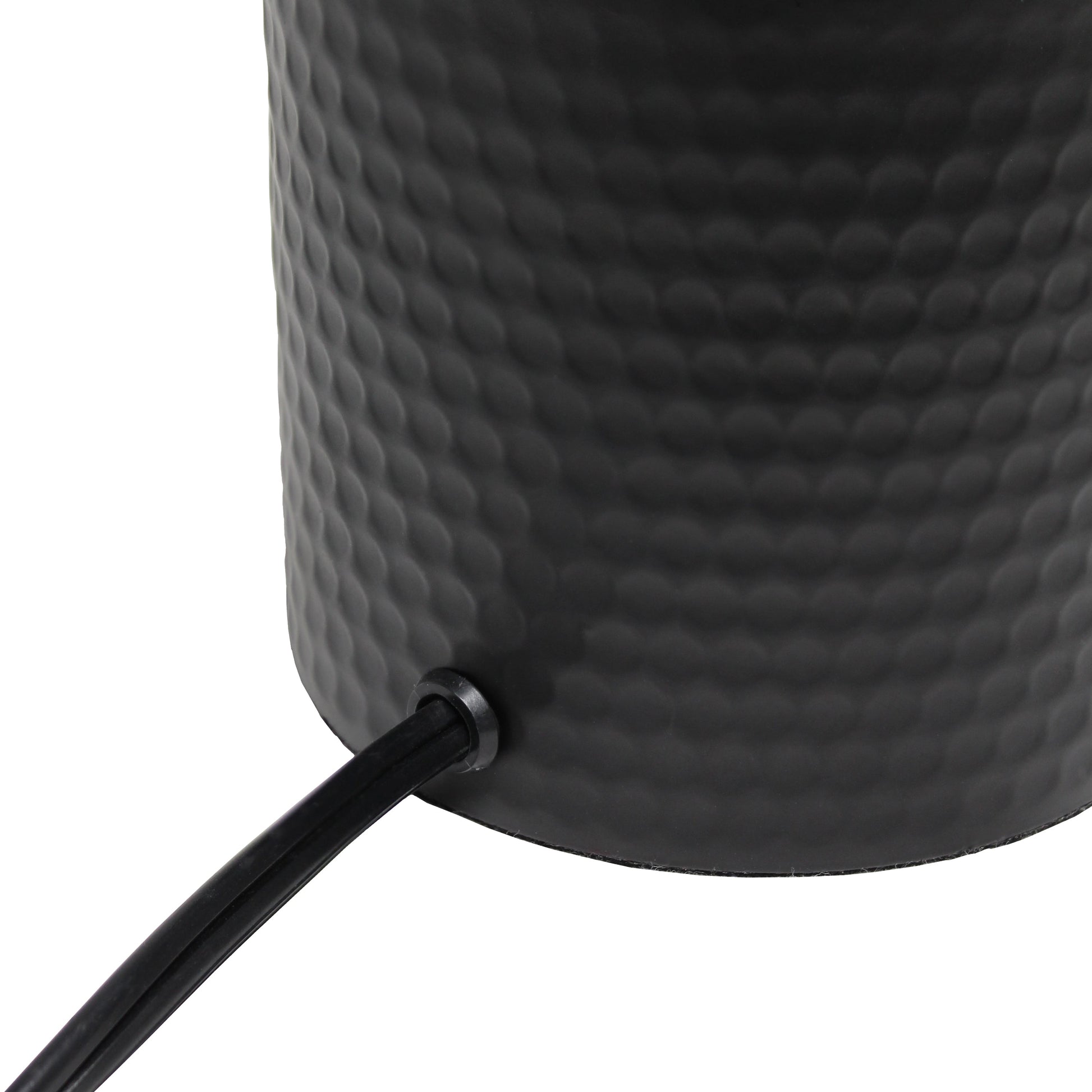 All The Rages Simple Designs Black Hammered Metal Organizer Table Lamp With USB Charging Port & Fabric Shade