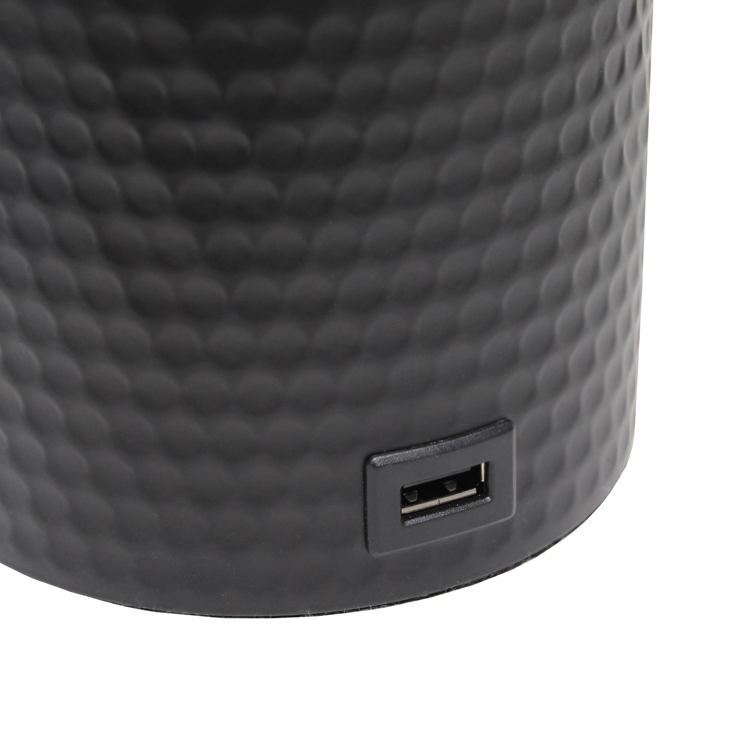 All The Rages Simple Designs Black Hammered Metal Organizer Table Lamp With USB Charging Port & Fabric Shade