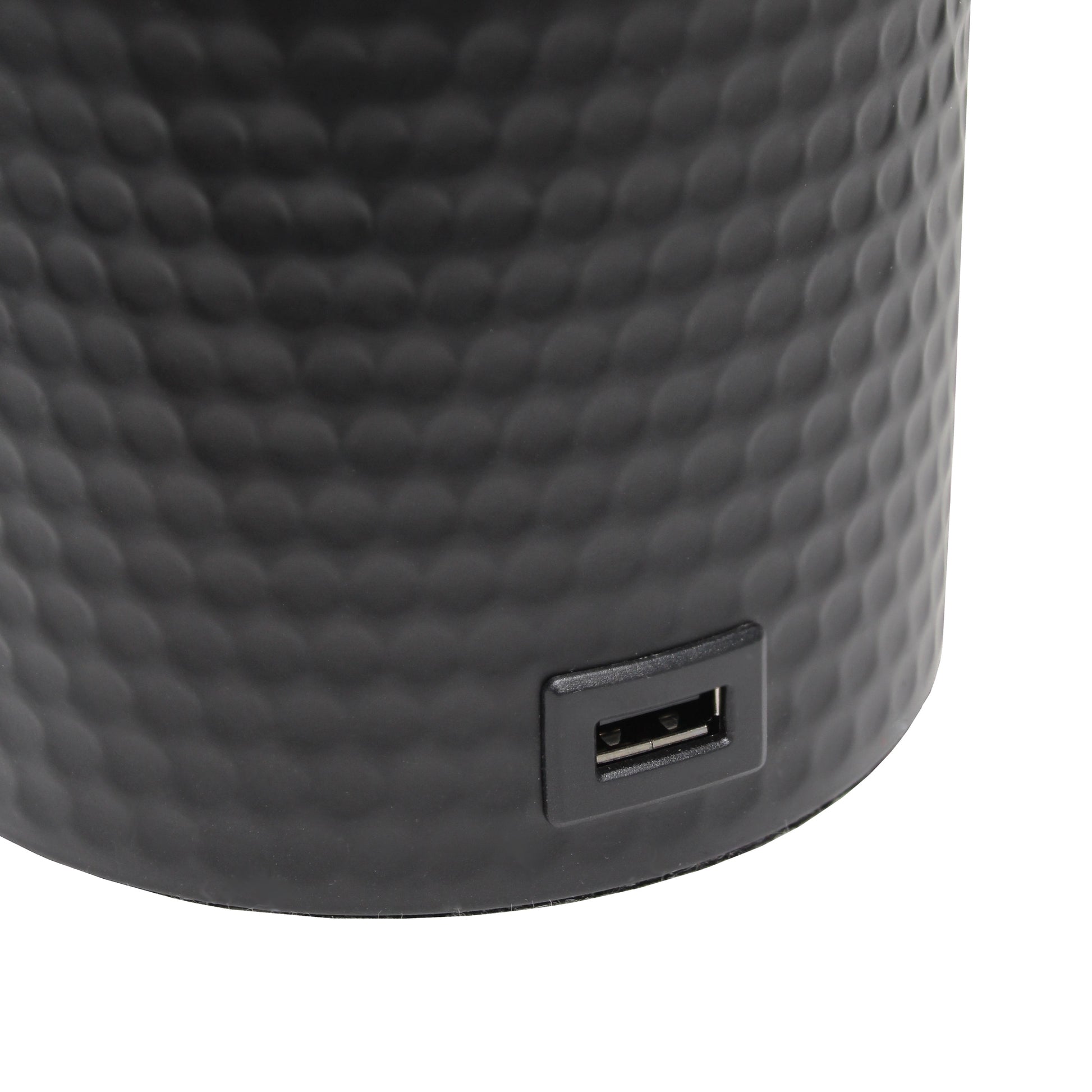 All The Rages Simple Designs Black Hammered Metal Organizer Table Lamp With USB Charging Port & Fabric Shade