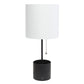 All The Rages Simple Designs Black Hammered Metal Organizer Table Lamp With USB Charging Port & Fabric Shade