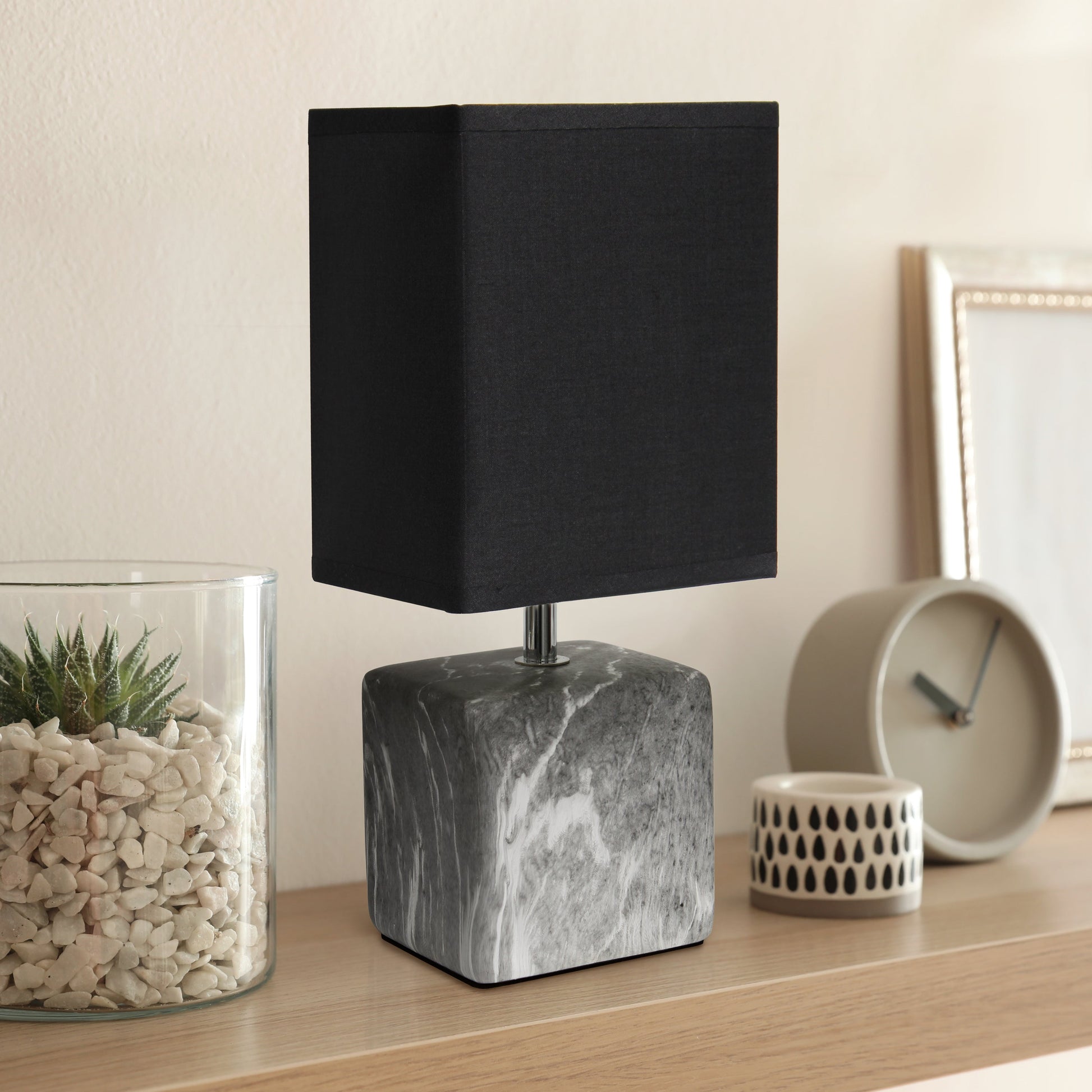 All The Rages Simple Designs Black Marbled Ceramic Table Lamp With Black Fabric Shade