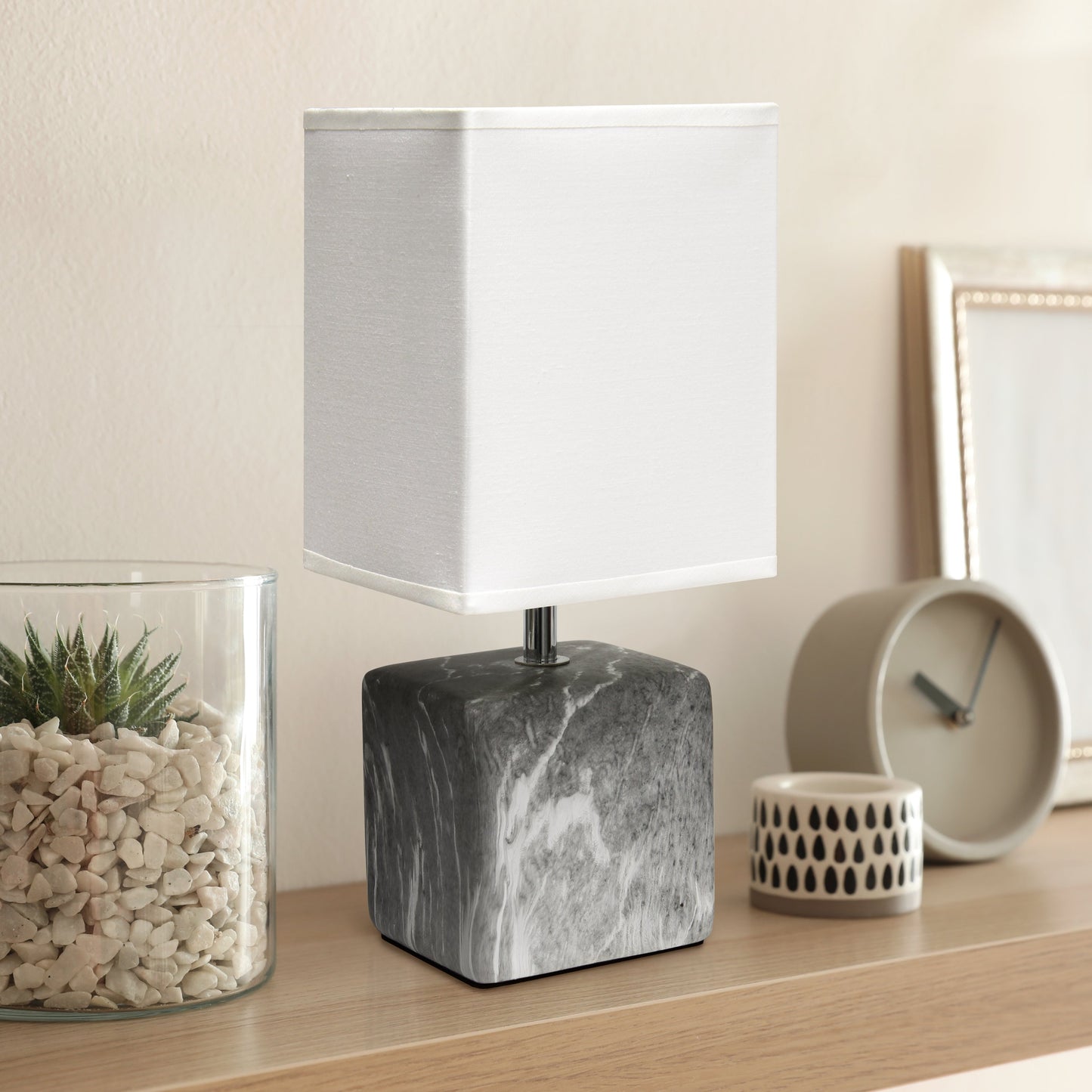 All The Rages Simple Designs Black Marbled Ceramic Table Lamp With White Fabric Shade