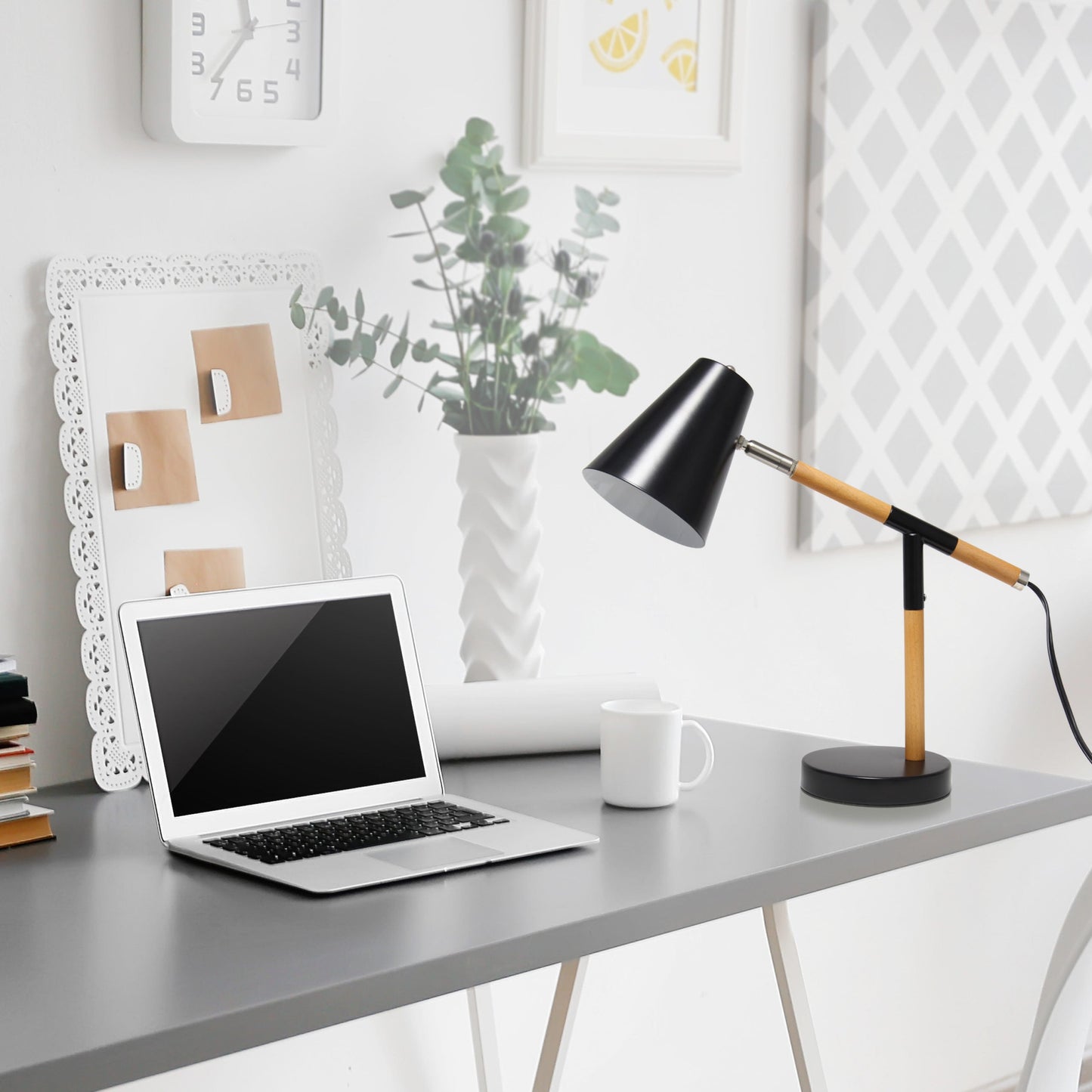 All The Rages Simple Designs Black Matte & Wooden Pivot Desk Lamp