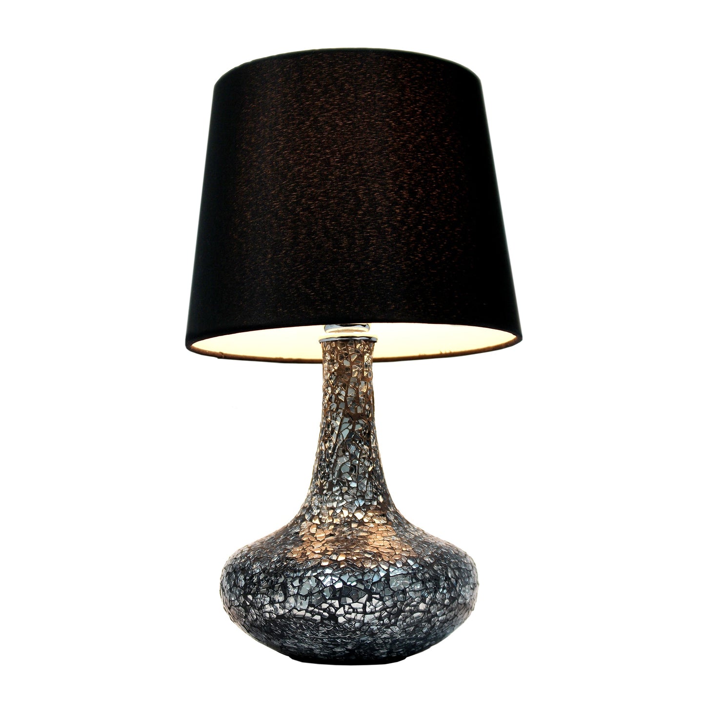 All The Rages Simple Designs Black Mosaic Tiled Glass Genie Table Lamp With Black Fabric Shade
