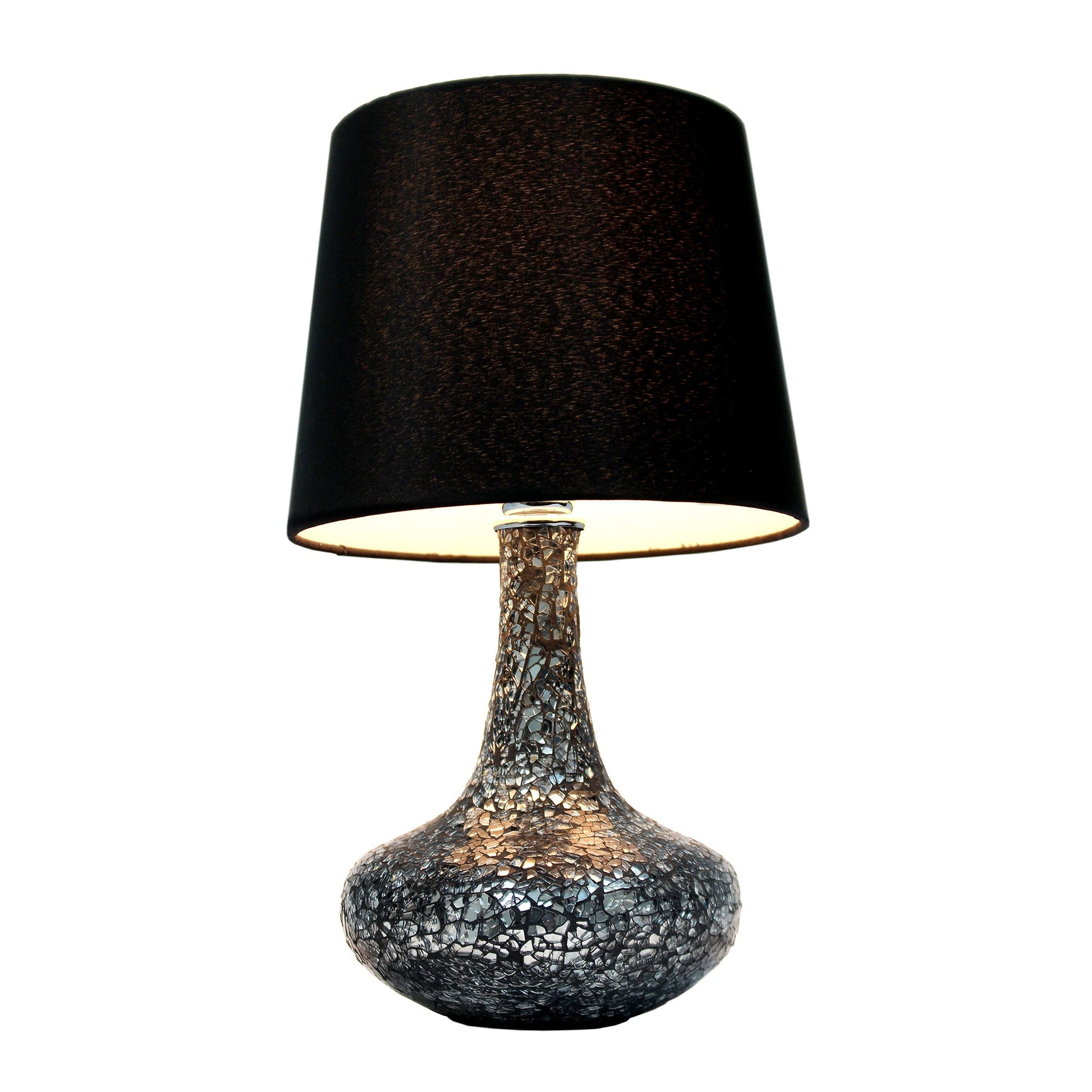 All The Rages Simple Designs Black Mosaic Tiled Glass Genie Table Lamp With Black Fabric Shade