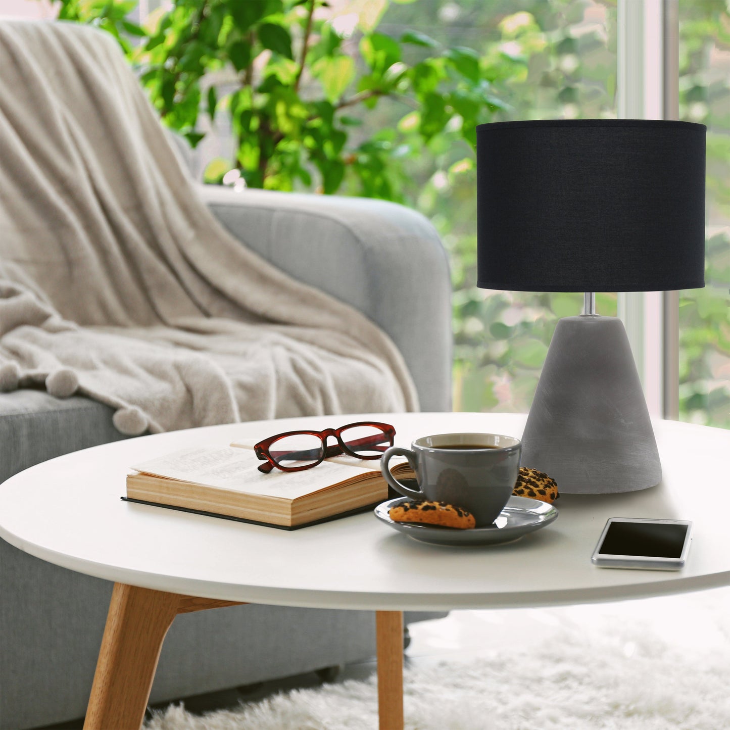 All The Rages Simple Designs Black Pinnacle Concrete Table Lamp