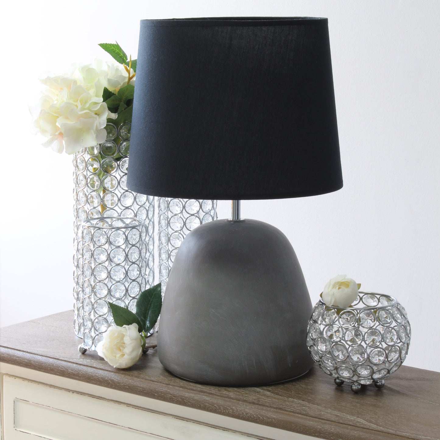 All The Rages Simple Designs Black Round Concrete Table Lamp