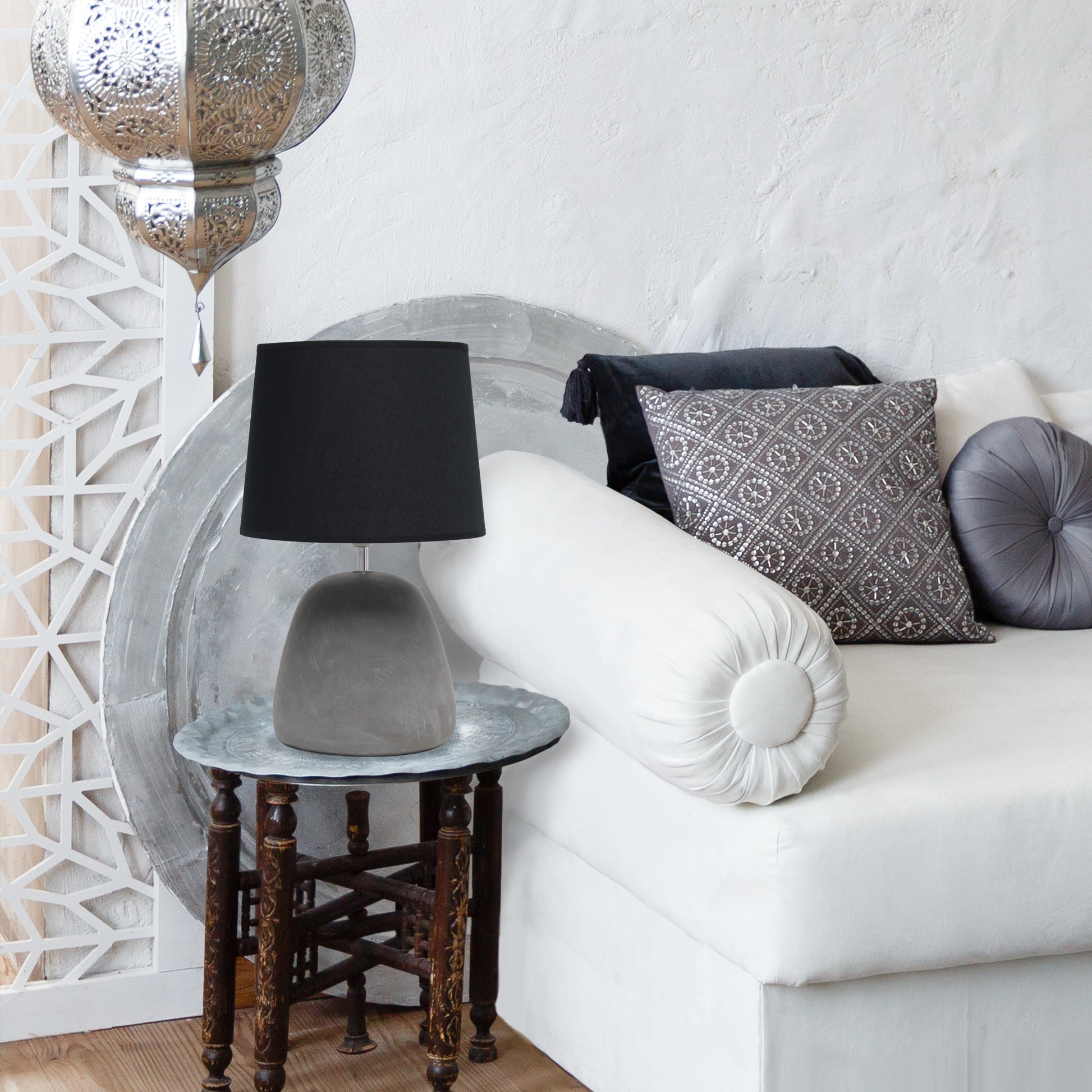 All The Rages Simple Designs Black Round Concrete Table Lamp