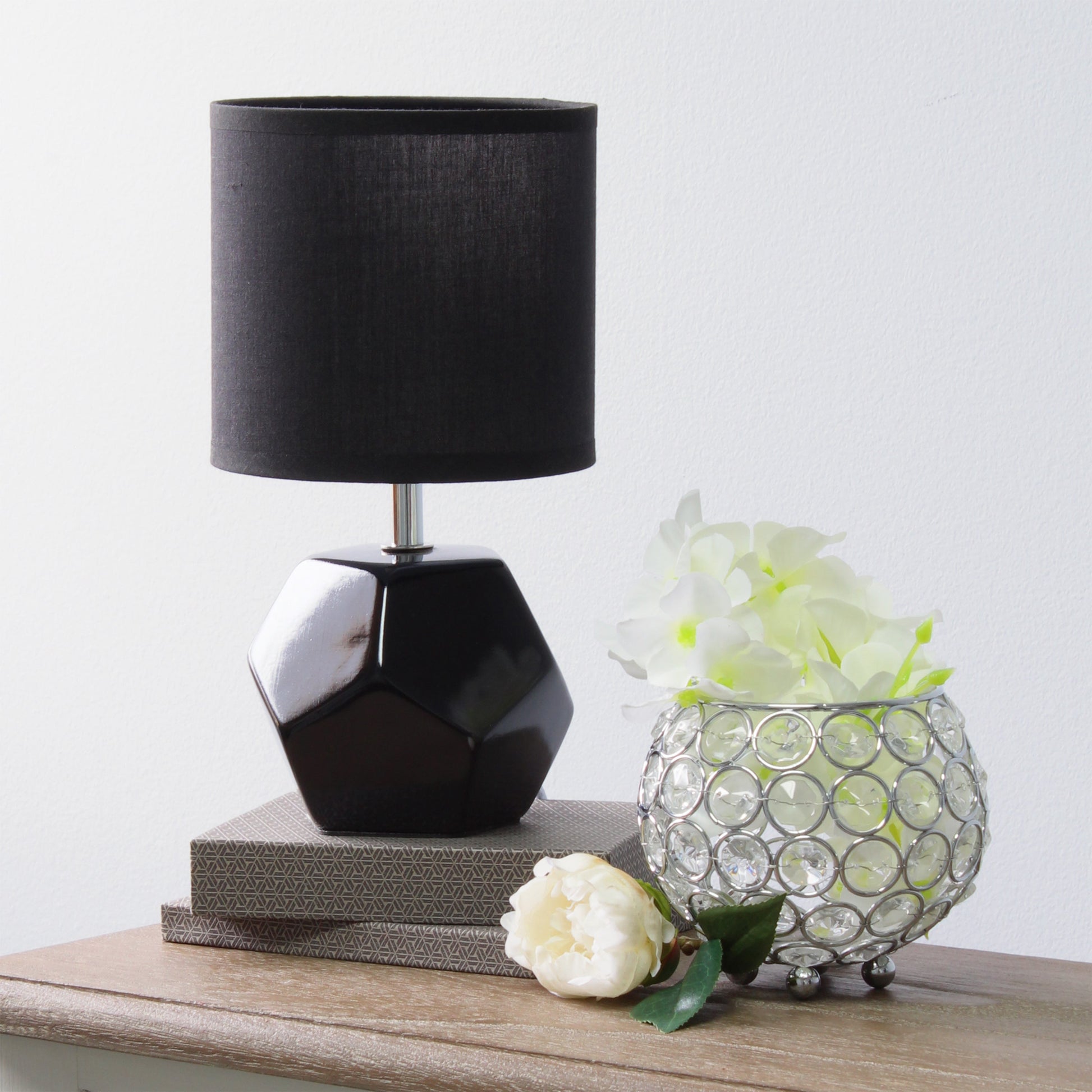 All The Rages Simple Designs Black Round Prism Mini Table Lamp With Matching Fabric Shade