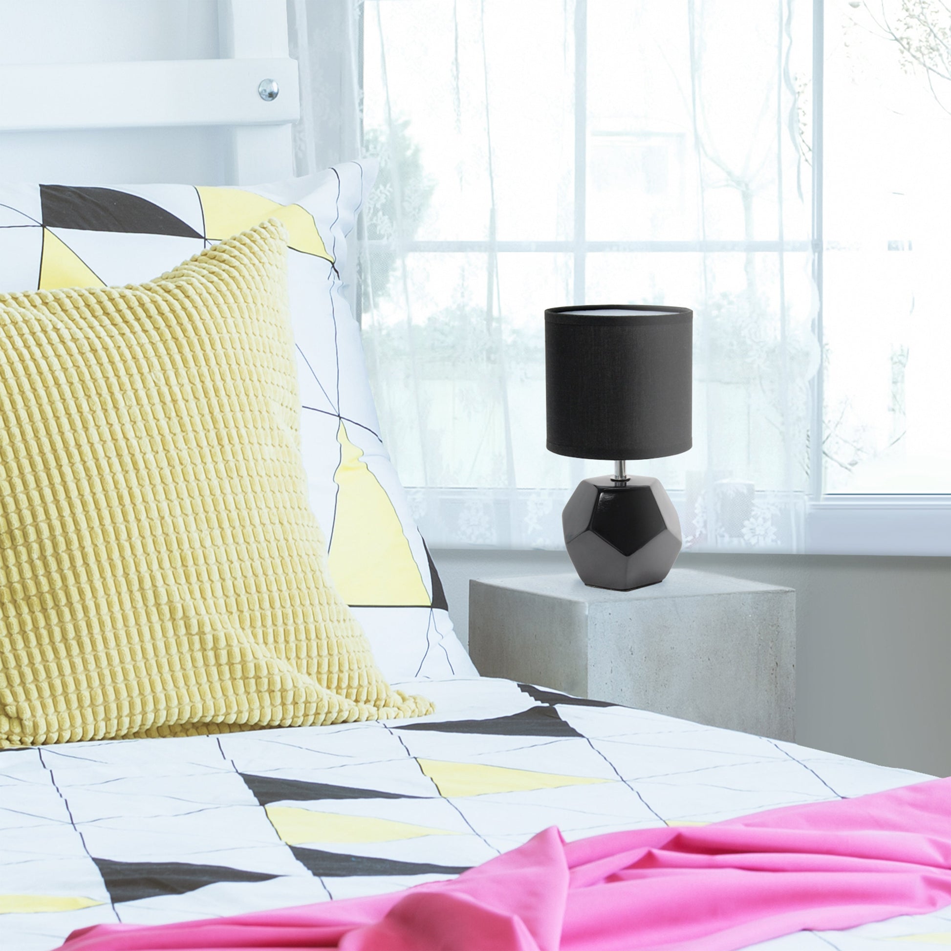 All The Rages Simple Designs Black Round Prism Mini Table Lamp With Matching Fabric Shade