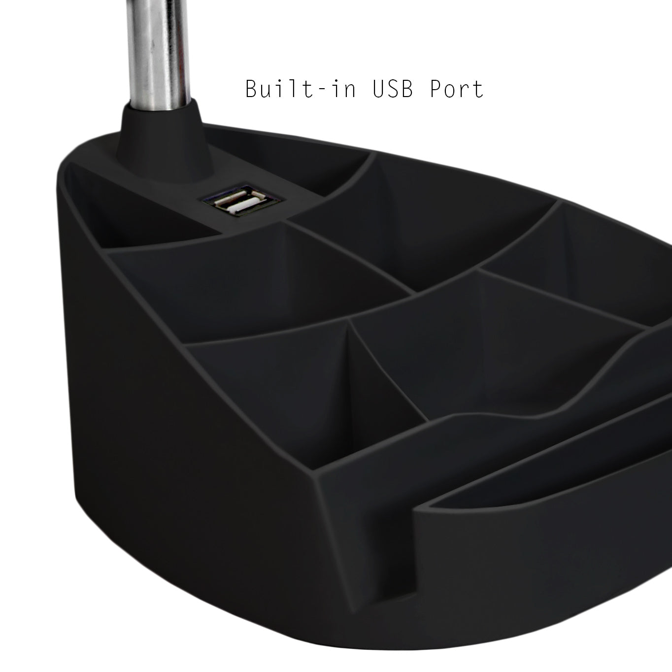 All The Rages Simple Designs Black Semi-Flexible Desk Lamp With iPad Tablet Stand Book Holder & USB Charging Outlet