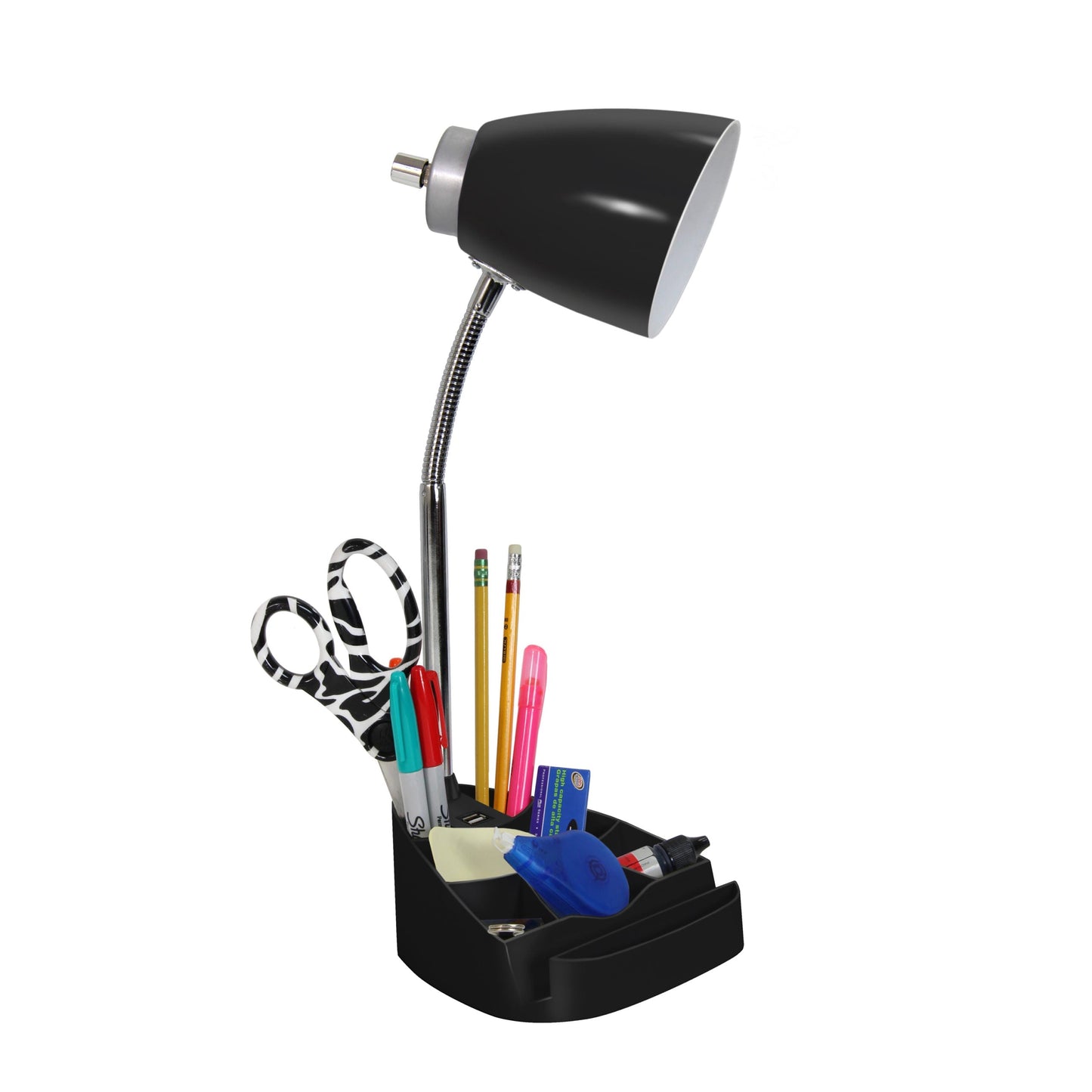 All The Rages Simple Designs Black Semi-Flexible Desk Lamp With iPad Tablet Stand Book Holder & USB Charging Outlet