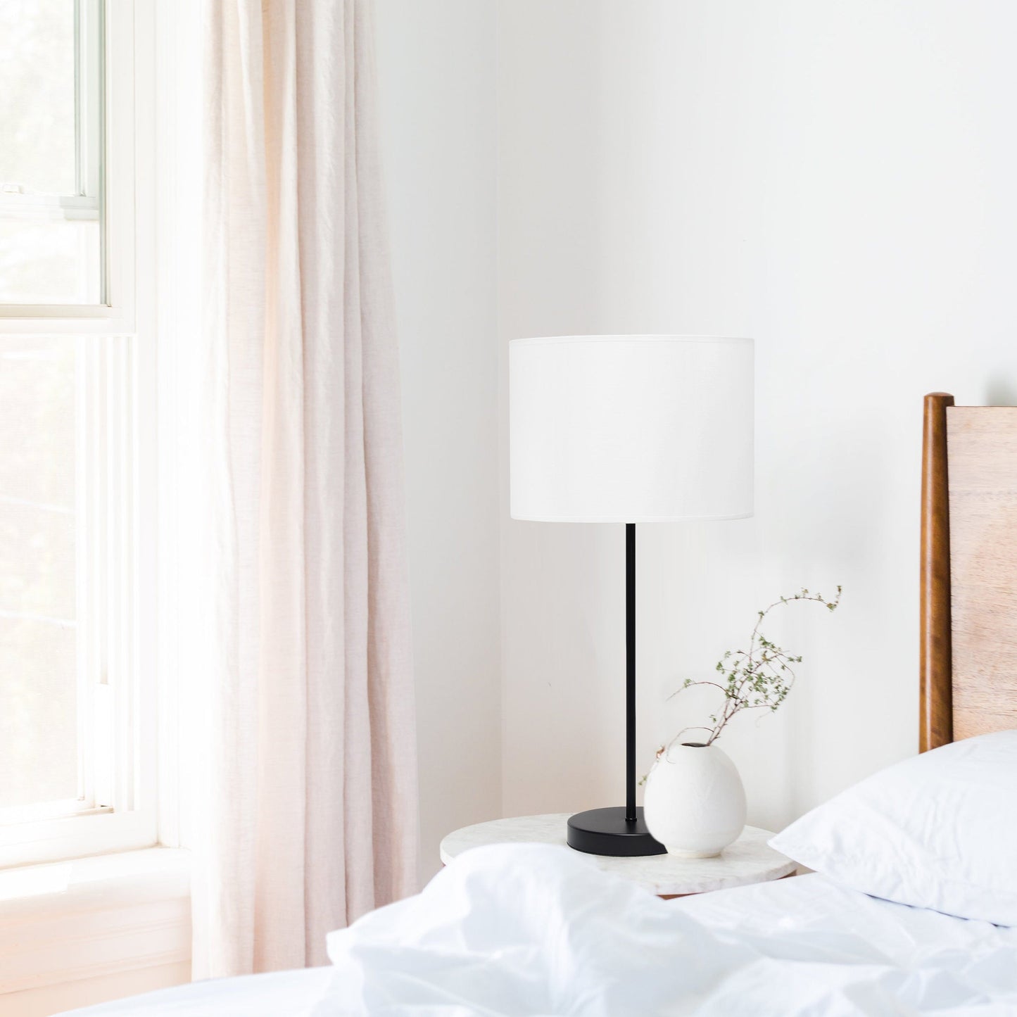 All The Rages Simple Designs Black Stick Lamp With White Fabric Shade