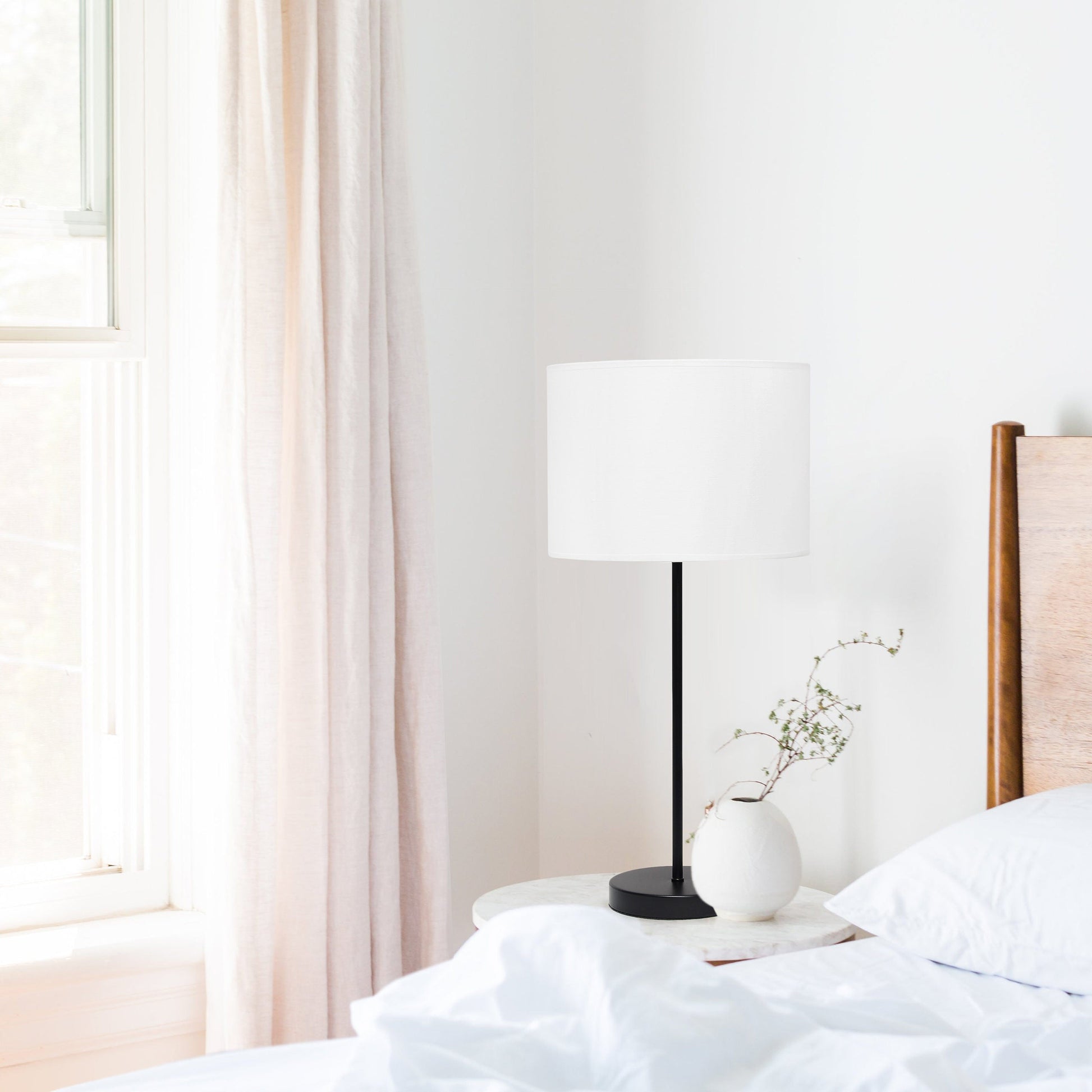 All The Rages Simple Designs Black Stick Lamp With White Fabric Shade