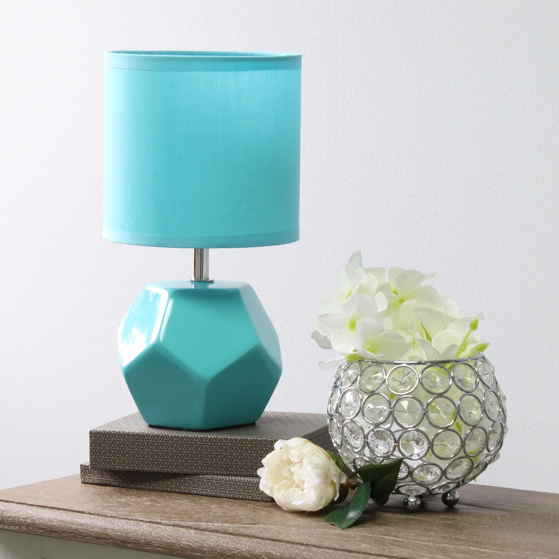 All The Rages Simple Designs Blue Round Prism Mini Table Lamp With Matching Fabric Shade