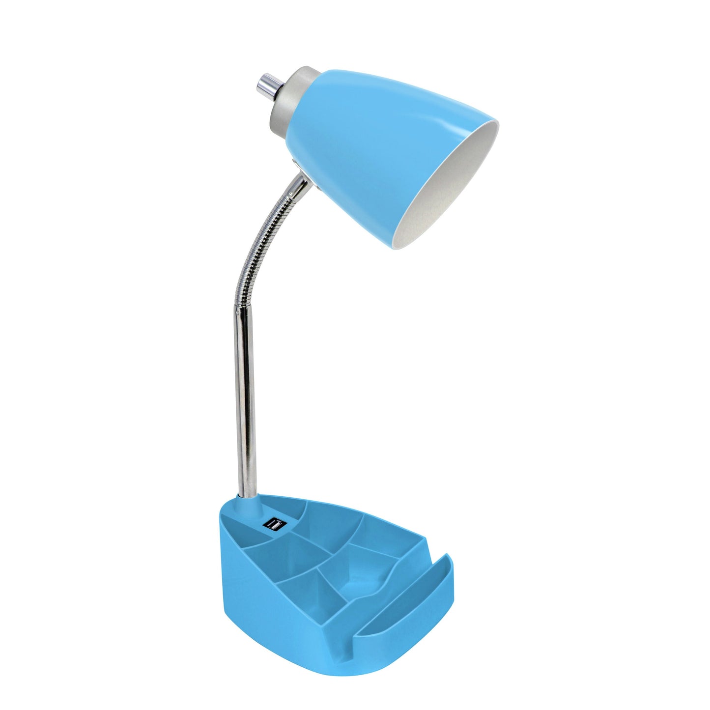 All The Rages Simple Designs Blue Semi-Flexible Desk Lamp With iPad Tablet Stand Book Holder & USB Charging Outlet
