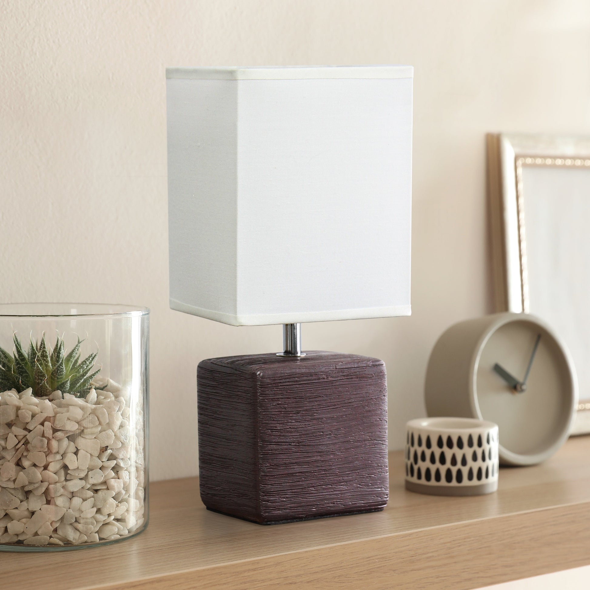 All The Rages Simple Designs Brown Petite Faux Stone Table Lamp With White Fabric Shade