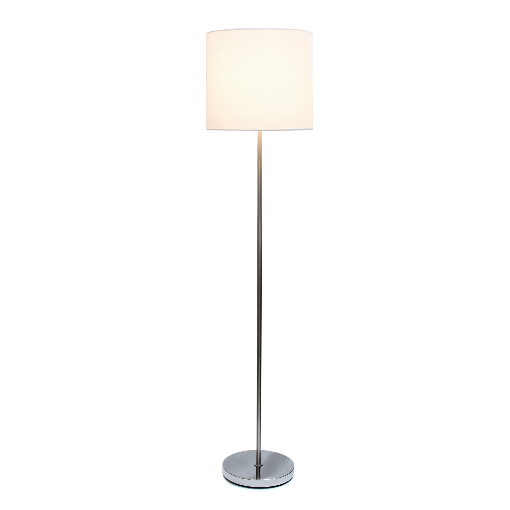 All The Rages Simple Designs Brushed NIckel Drum Shade & White Finish Floor Lamp