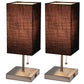 All The Rages Simple Designs Brushed Nickel 2-Pack Table Lamps With USB Charging Port & Black Fabric Shades