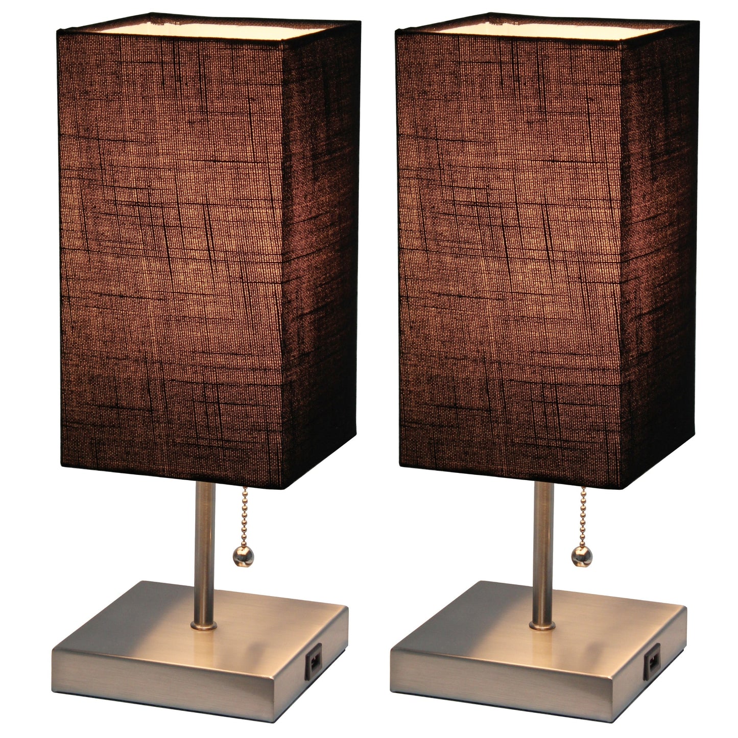 All The Rages Simple Designs Brushed Nickel 2-Pack Table Lamps With USB Charging Port & Black Fabric Shades