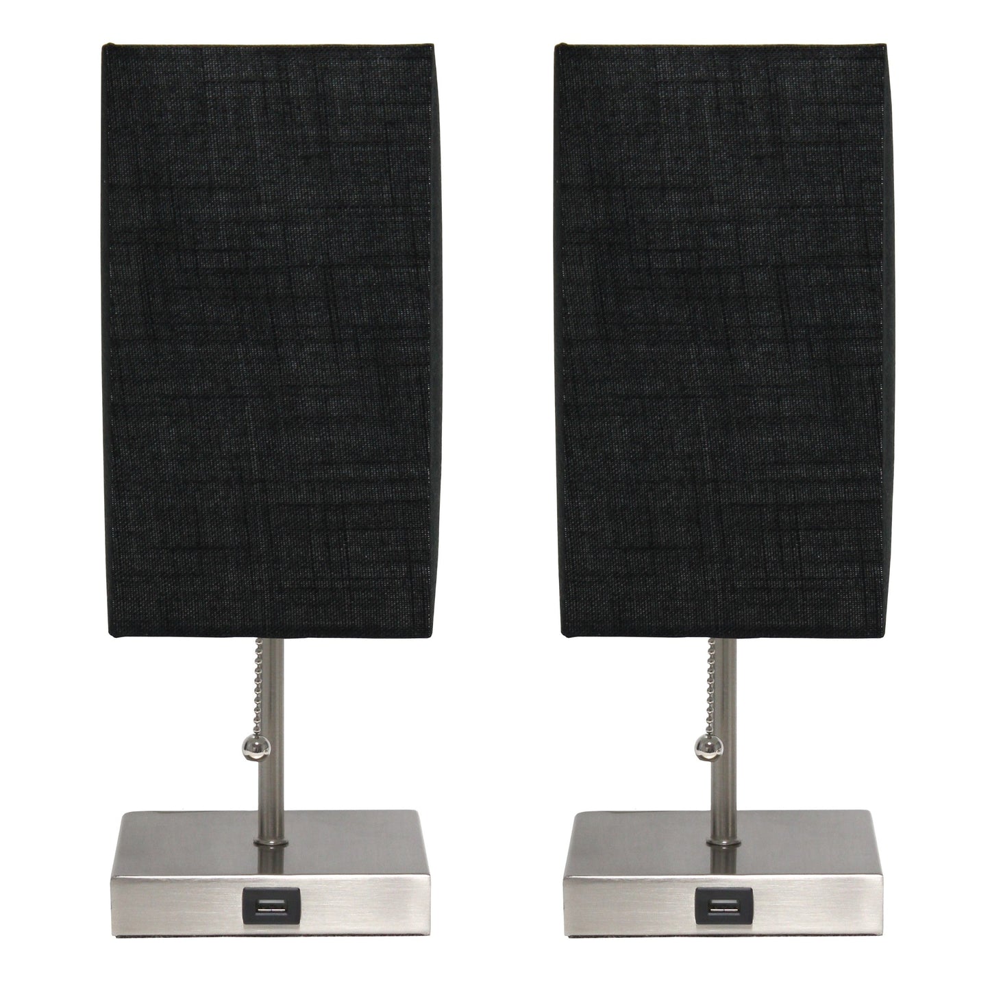 All The Rages Simple Designs Brushed Nickel 2-Pack Table Lamps With USB Charging Port & Black Fabric Shades