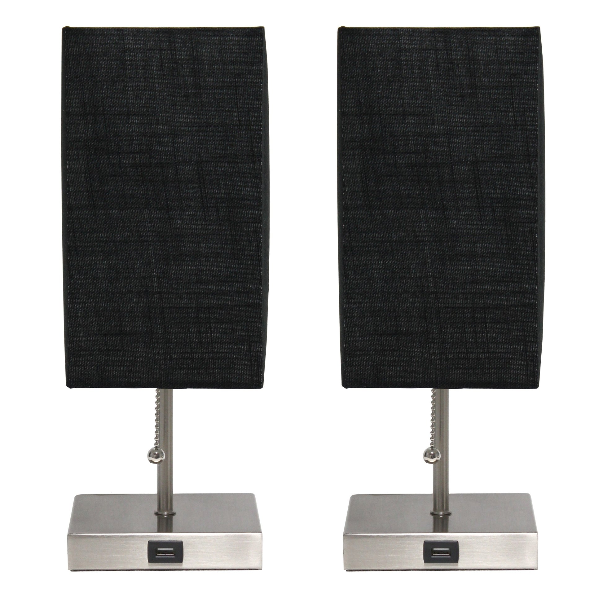 All The Rages Simple Designs Brushed Nickel 2-Pack Table Lamps With USB Charging Port & Black Fabric Shades